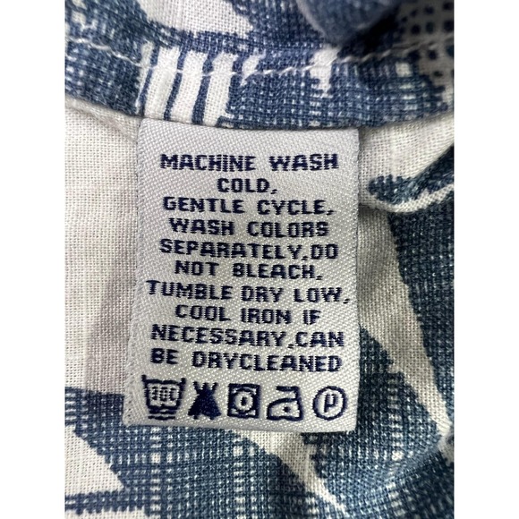 Reyn Spooner Shirt Mens XL Blue White Leaf Hawaiian Short Sleeve Button Up - Picture 6 of 8